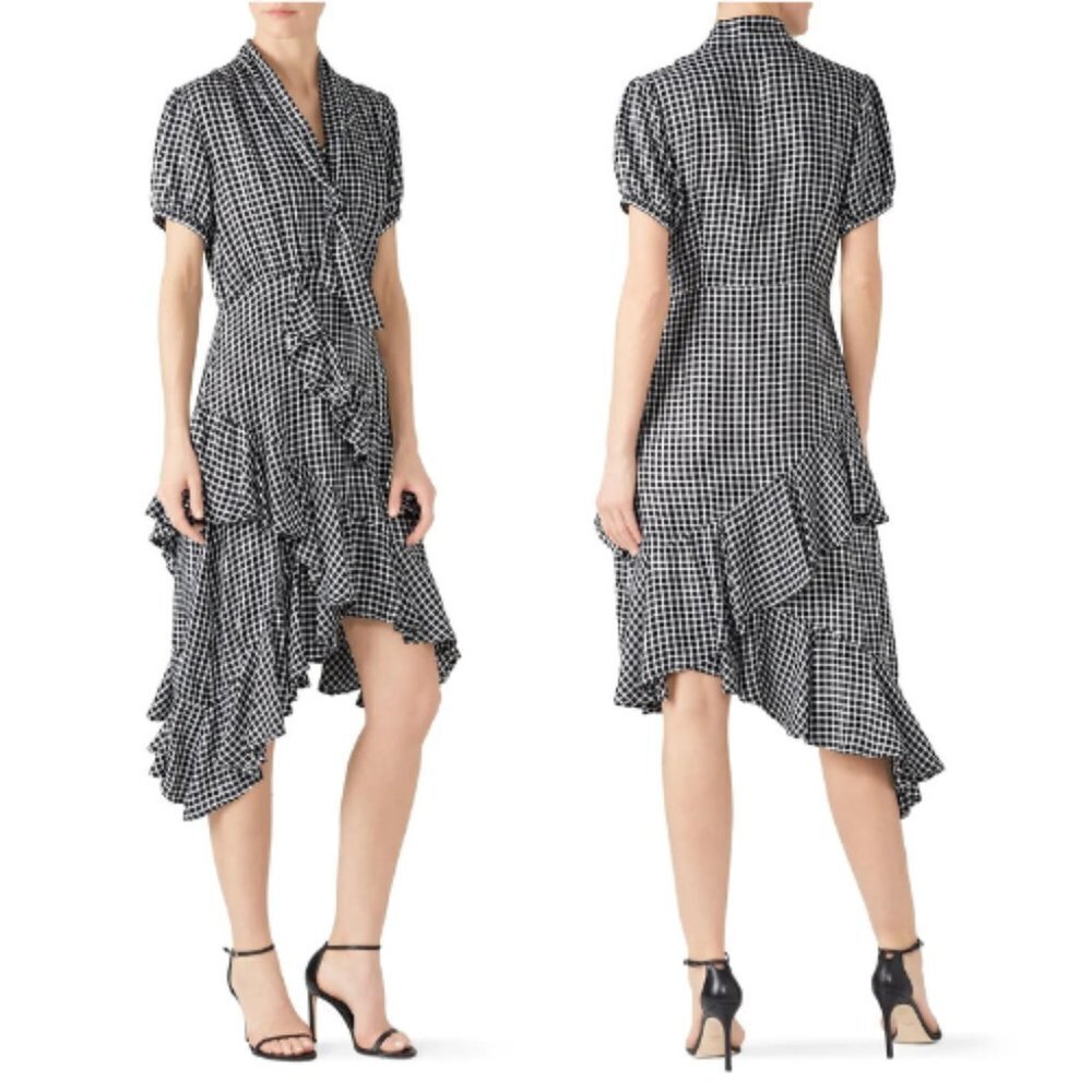Great Jones Gingham Tie Neck ruffle dress 17721